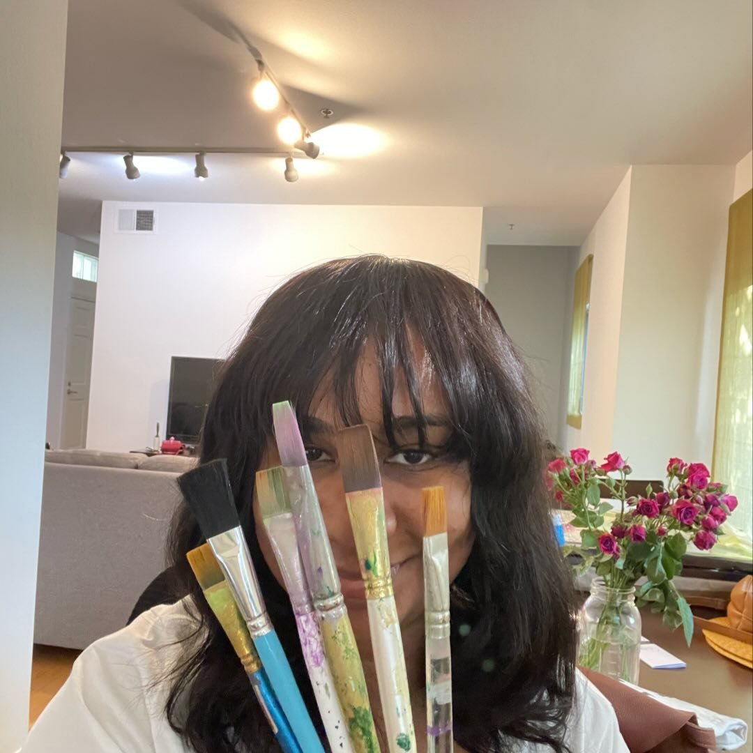 Anya Cherrice, Trinidad-born Pasadena-based artist, in her painting studio
