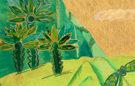 In Awe of the Mountain — original acrylic painting of Caribbean mountains in golden light by Anya Cherrice