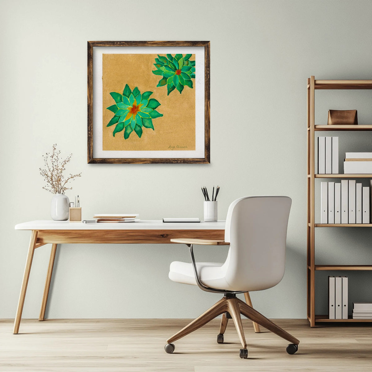 Succulents on Gold – Green Botanical Art Print