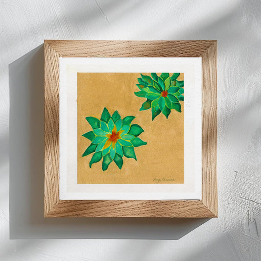 Succulents on Gold – Green Botanical Art Print