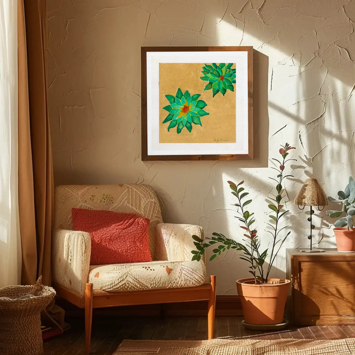 Succulents on Gold – Green Botanical Art Print