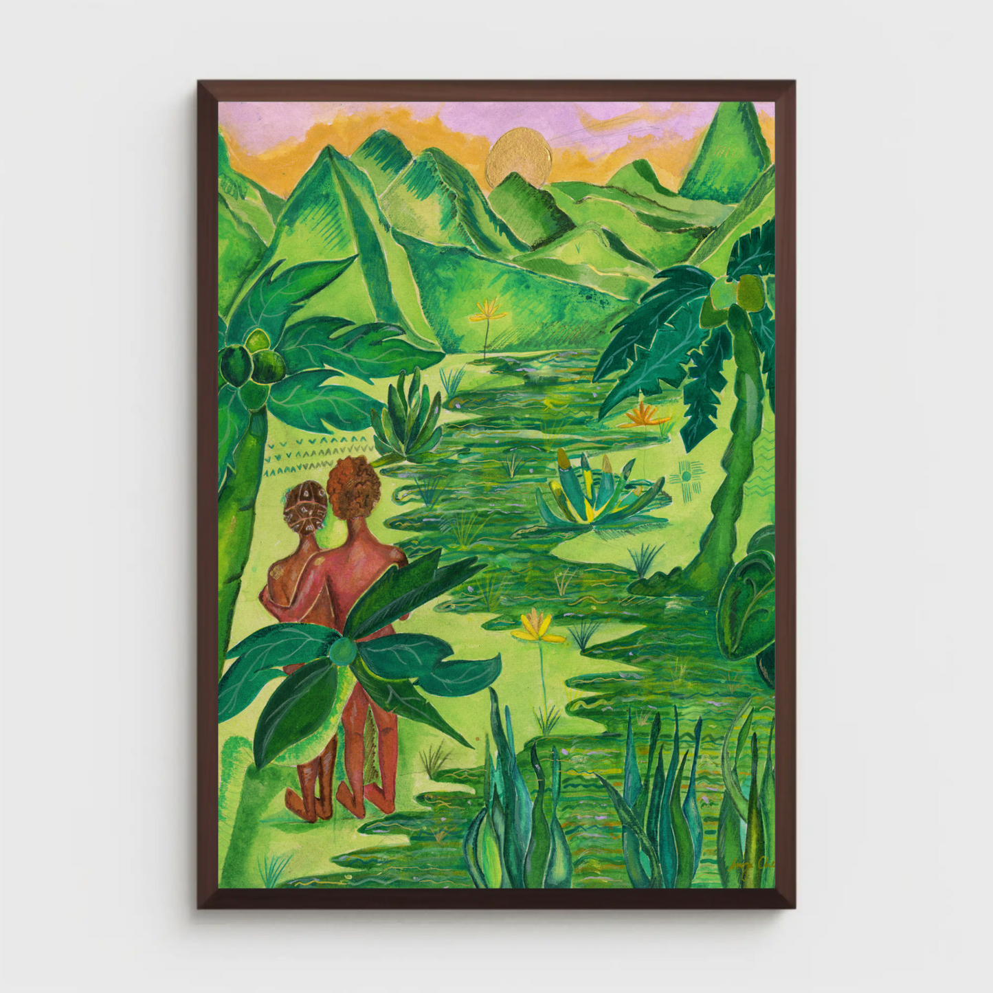In the Valley of Green – Caribbean Landscape Acrylic Painting Print (Archival Paper)