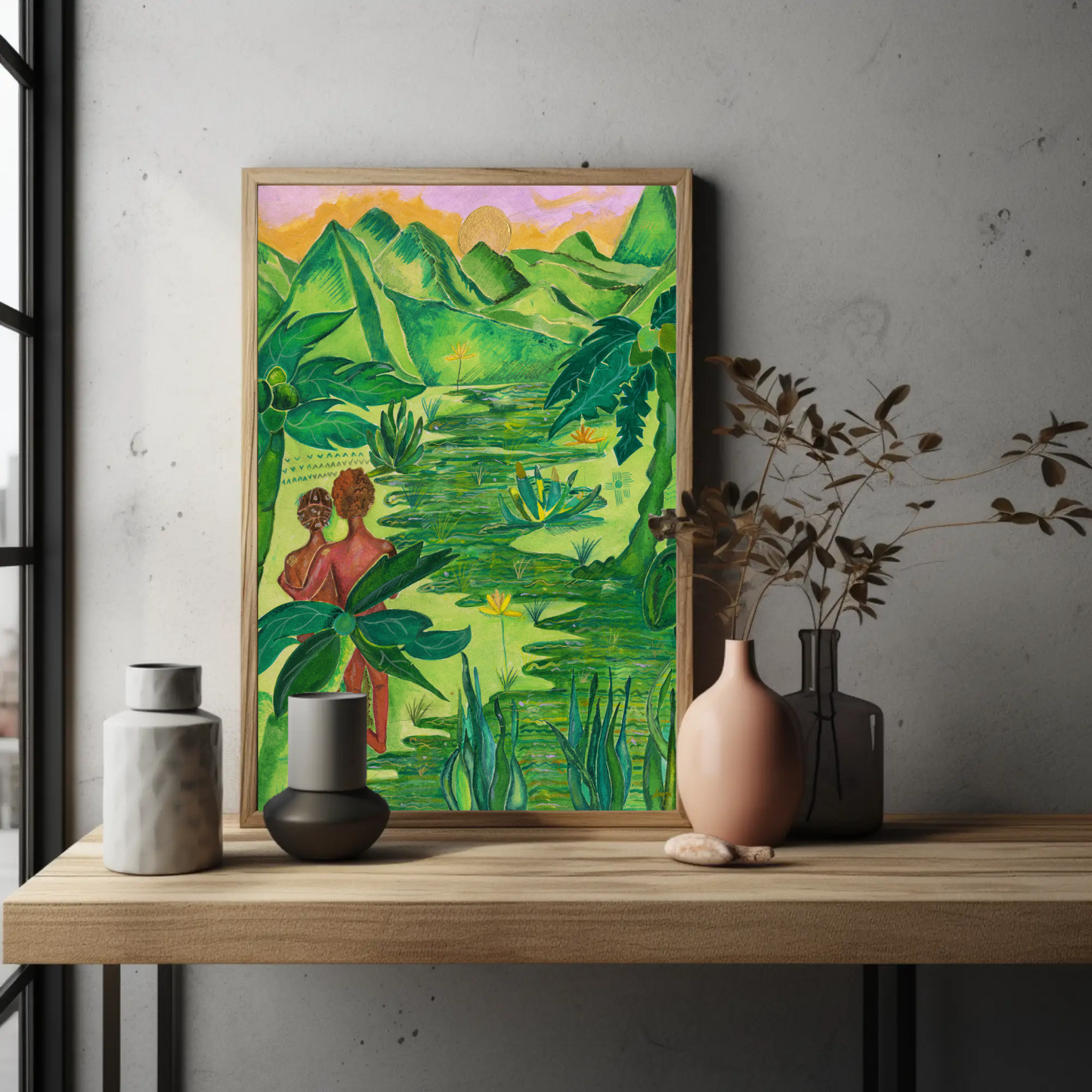 In the Valley of Green – Caribbean Landscape Acrylic Painting Print (Archival Paper)