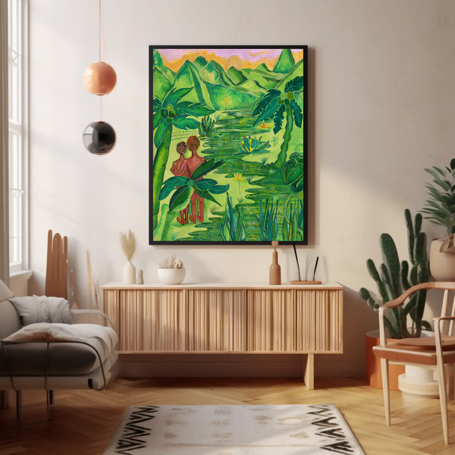 In the Valley of Green – Caribbean Landscape Acrylic Painting Print (Archival Paper)