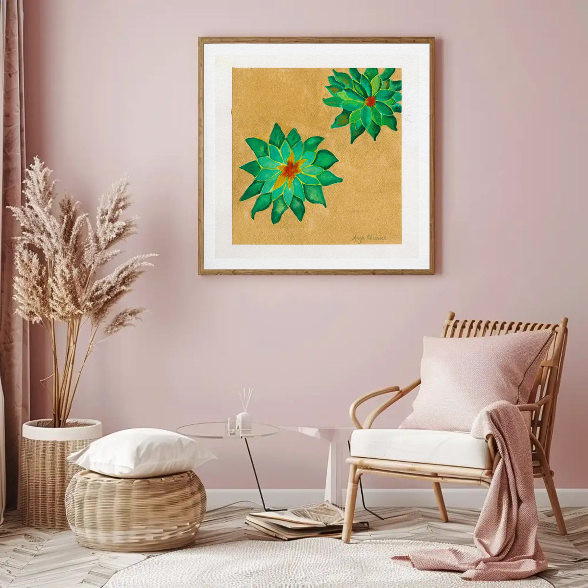 Succulents on Gold – Green Botanical Art Print