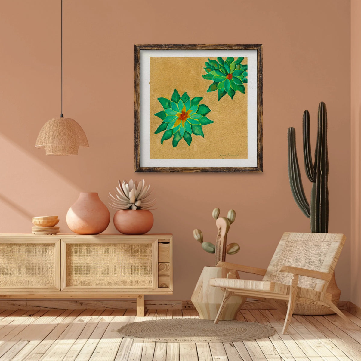 Succulents on Gold – Green Botanical Art Print