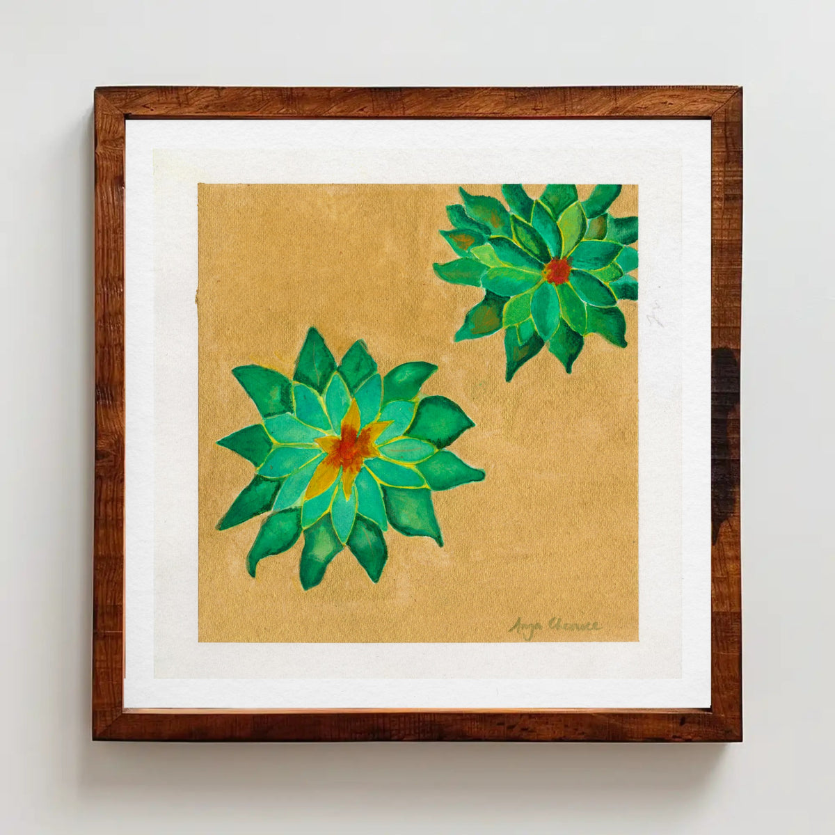 Succulents on Gold – Green Botanical Art Print