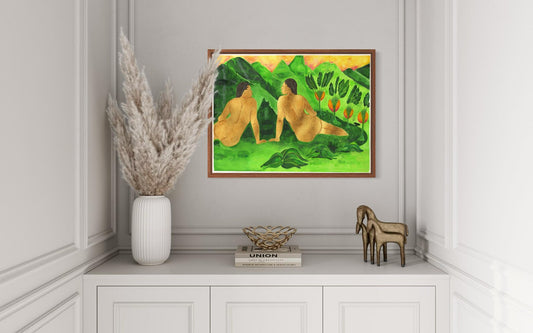 Where the Sun Rests art print mockup in a minimalist room with warm earth-toned decor by Anya Cherrice